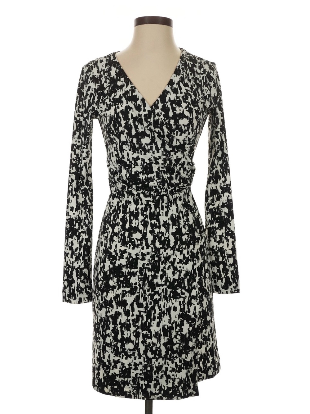 Susana Monaco Black & White Printed Faux Wrap Long Sleeve Dress NWT